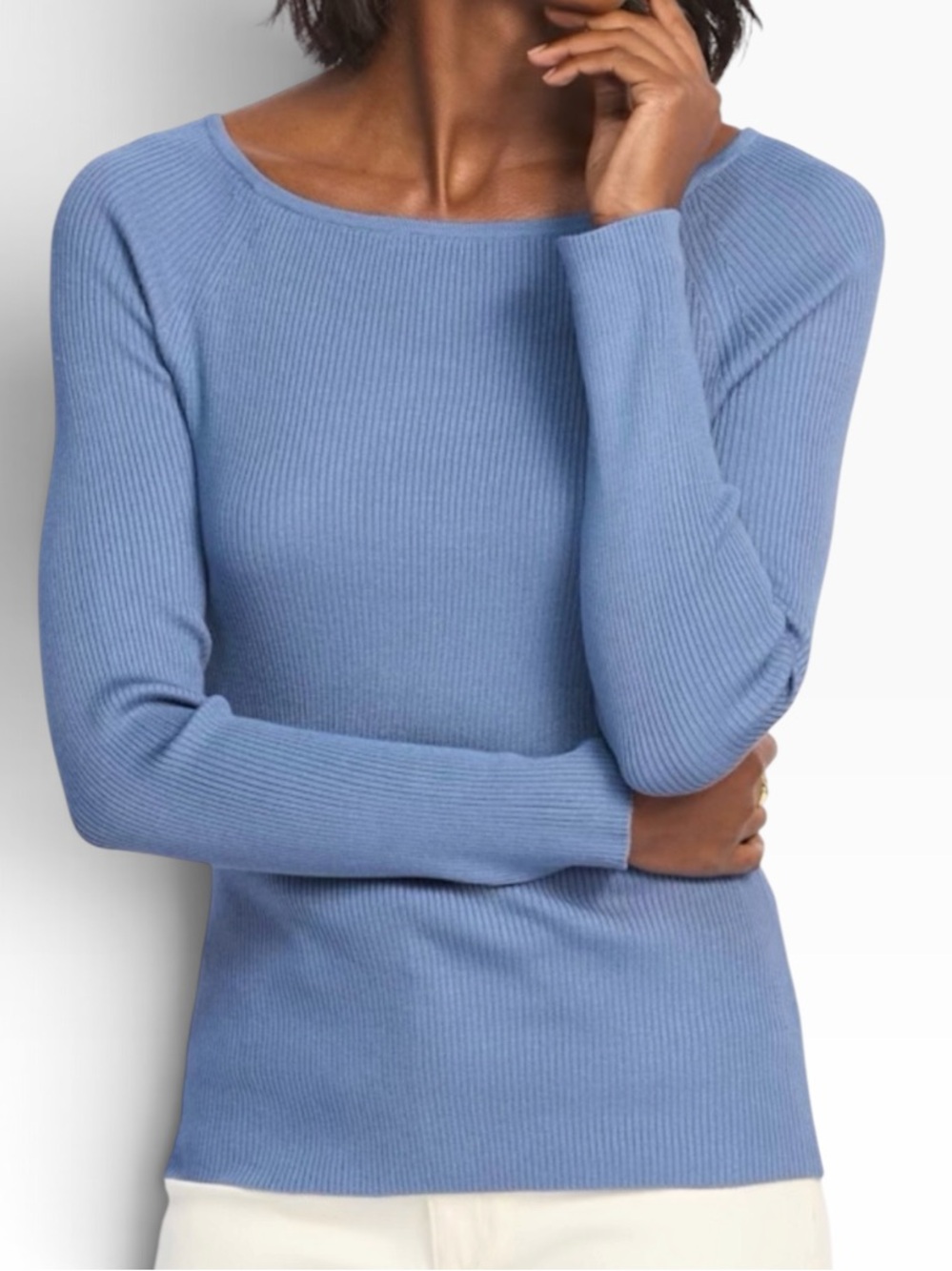 41 Hawthorn "Dallas" Blue Ribbed Long-Sleeve Boatneck Sweater M